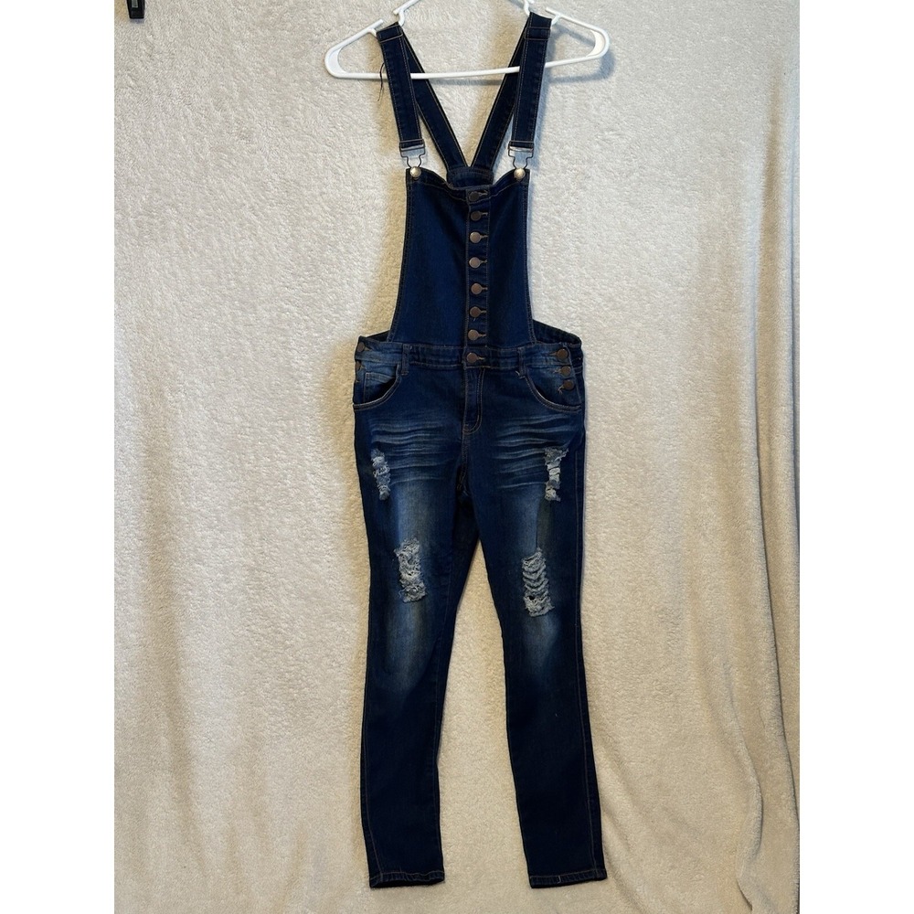 Roma Studio Denim Overalls Women's Small Blue Button Front Distressed